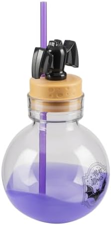 COOL GEAR 30 oz Potion Bottle with Removable Lid and Straw | Durable, BPA-Free Plastic Halloween Water Bottle with Spooky Design for Trick-or-Treating, Parties or Everyday Use (Purple/Bat)