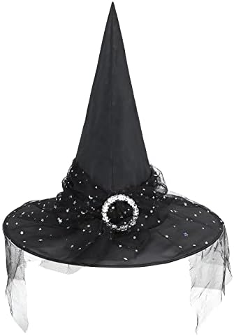 Witch Hat for Women Lace Halloween Costume Hat with Sparkling Buckle