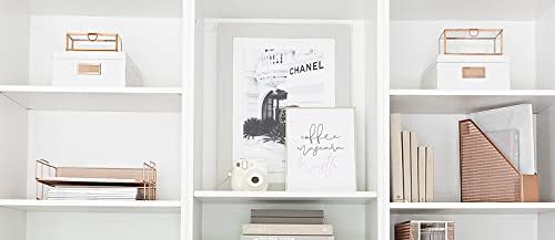 BLU MONACO | Rose Gold Mesh Paper Tray Set of 2 | Stackable Letter Trays for Desk Organization | Durable Metal Document