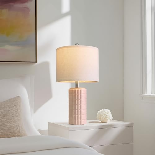 PoKat 20.75" Pink Ceramic Table Lamps Set of 2, Small Modern Bedroom Lamps for Girls Room, Bedside Lamps for Night