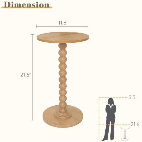Fultyle Small Side Table, Drink Table for Small Spaces, Modern Martini Table with Solid Wood Leg, Round End Tables