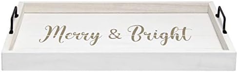 Elegant Designs HG2000-WMB Christmas Decoration 15.50" x 12", Decorative Wood Serving Tray w/Handles, White Wash Merry & Bright