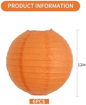 BEISHIDA 12 Inch Orange Paper Lanterns 6Packs Hanging Round Chinese Lantern