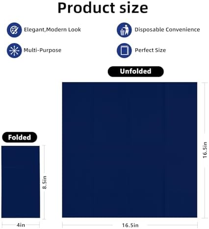 KAMMAK Blue Napkins Disposable 100 Pack Cloth like Paper Dinner Napkins Folded with Pocket Navy Blue Napkins Hand Towel for Party Decoration, Wedding Reception, Bathroon and Kitchen (16.5 x 16.5 inch)