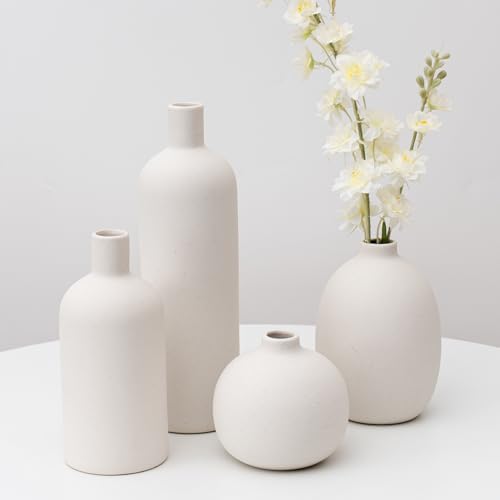 Ceramic Vase / Decorative Flowers Vases for Bouquet / White / Set of 4