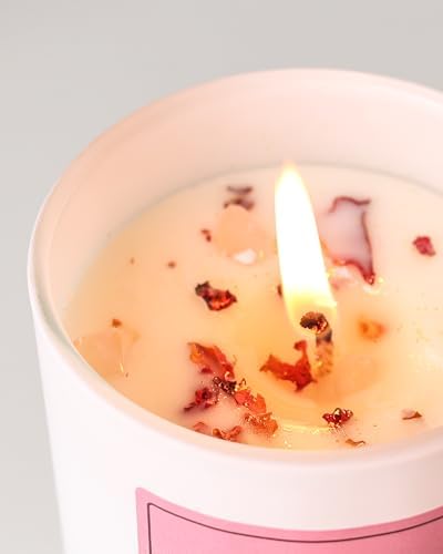 AOOVOO Rose Scented Candles for Women - Aromatherapy Candle with Crystals Inside, 7oz Soy Candles for Home Scented