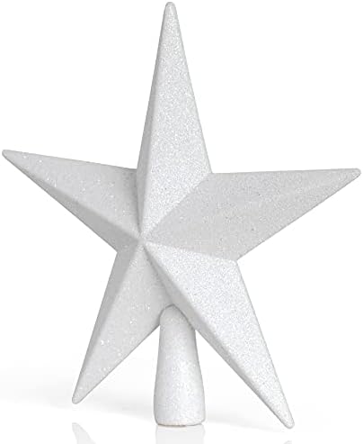 Glitter Star Christmas Tree Topper - 8" White Xmas Holiday Decor Ornament