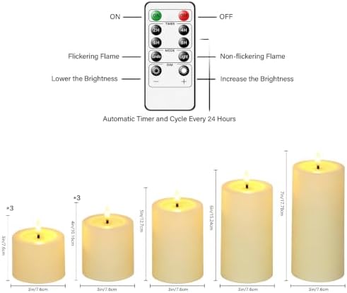 Sasigeiaa Flameless Candles with Remote - 9 Pack Battery Operated LED Fake Candles, Ivory (D3 x H3/4"/5"/6"/7" Assorted) for Festival, Home, Party Decor