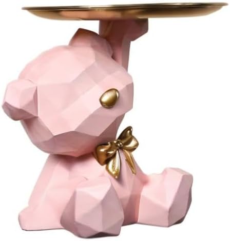 Geometric Bear Storage Tray Resin Lovely Nordic Bear Sculptures Keys Holder Lipsticks Jewelry / Pink