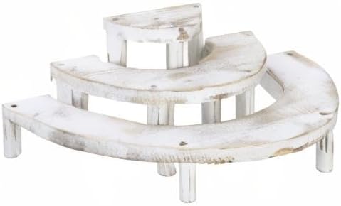MyGift 3 Tier Wooden Display Riser Stand Whitewashed Dessert Shelf | Three Level Design, Rustic Whitewashed Finish