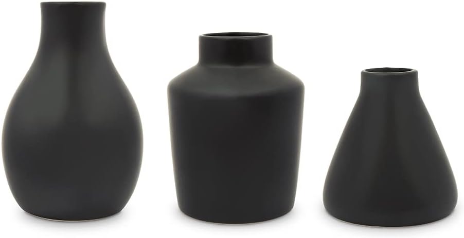 3-Piece Clay Table Vase Set / Black