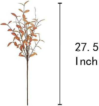 6 Pcs Eucalyptus Stems Aritificial Eucalyptus Leaves Stems Fall Decorations with Fall Leaves Autumn Decorations with Golden and Orange Leaves for Floral Arrangements and Home Decor