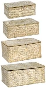 Seagrass Basket Set / 4-Piece Rattan Wicker Storage Baskets in Assorted Sizes