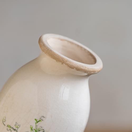Boho Vase / Ceramic Rustic Farmhouse Vase / Pink Flora / 6 Inch