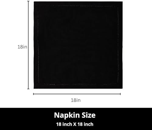 PurpleEssences Hemstitch Cloth Napkins 18x18 in Set of 12 - Black