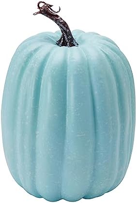 7Pcs Artificial Pumpkins of All Styles Halloween Decoration Rural Style Farmhouse Foam Pumpkin Thanksgiving Day is Suitable for Table top House Dining Table Party Decoration (Light Blue)
