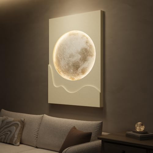 Cuspin Large White 3D LED Moon Wall Art, 24x36 In