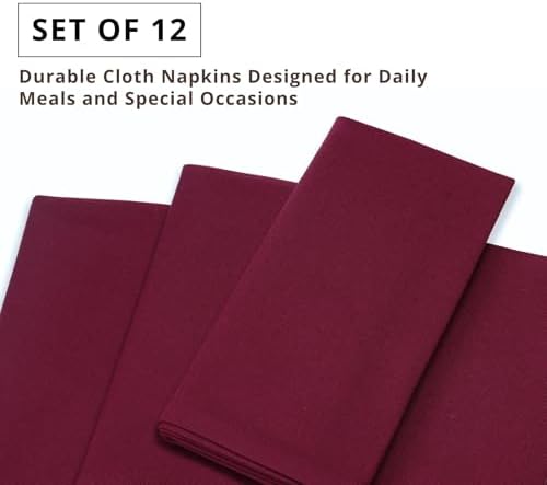 PurpleEssences Cloth Dinner Napkins 18x18 in Set of 12 - Burgundy