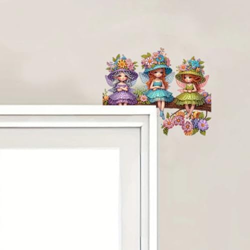 DIY Diamond Art Painting Door Corner Decor, PVC Frame Signs with Girls Designs for Holiday Home, Festive Wall Hanging Gift for Family