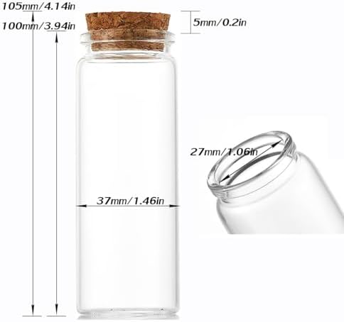 4 pcs 80ml Small Glass Bottles with Cork Stopper,Decorative Bottle,Vials Jars,Cute Storage Jar,Wishing Bottle 37x100mm(1.46x3.94inch)