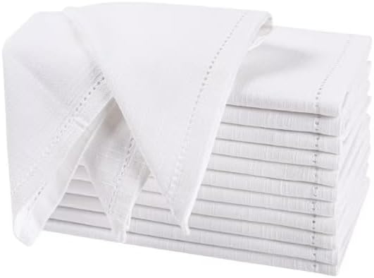 Bedding Craft Cloth Napkins Set of 12 – 17x17 White Cotton Duck Fabric Dinner Napkins with Mitered Corners &