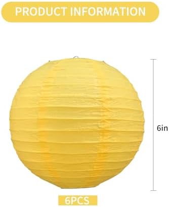 BEISHIDA 6 Inch Yellow Paper Lanterns 6 Packs Hanging Round Chinese Lantern