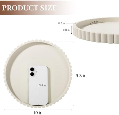 Round Bathroom Tray Perfume Organizer Coffee Table Decor, 10" Beige