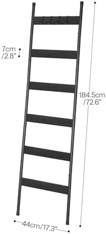 HOOBRO Blanket Ladder, 6-Tier Towel Rack with Hooks, Wall-Leaning Blanket Rack, Decorative Display Ladder Shelf