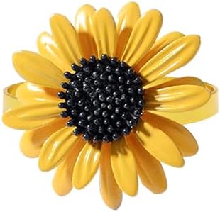Napkin Rings Set of 6 Sunflower Metal Napkin Rings Holder Fall Napkin Rings for Dinner Wedding Holiday Christmas Thanksgiving,Party Banquet Buffet Table Setting (Sunflower)