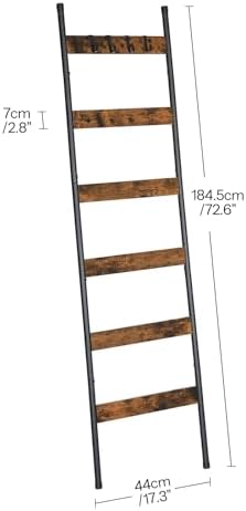 HOOBRO Blanket Ladder, 6-Tier Towel Rack with Hooks, Wall-Leaning Blanket Rack, Decorative Display Ladder Shelf