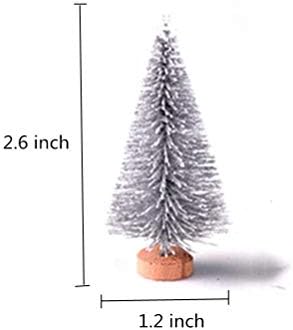 60 Pcs Mini Christmas Trees DIY Xmas Bottle Brush Trees Miniature Sisal Snow Frost Fir Small Artificial Trees Tabletop Trees with Wooden Bases Micro Scenery Landscape Trees for Christmas Party Decor