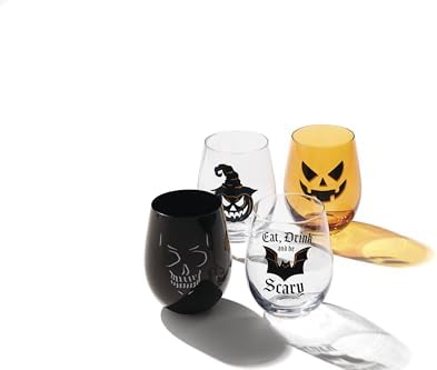 Oneida Vintro Halloween Stemless Wine Glasses, Set of 4
