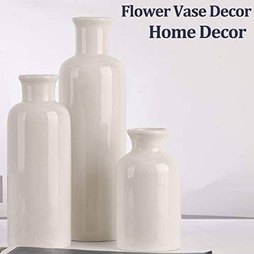 White Ceramic Vase Set - 3 White Small Vases, Farmhouse Country Flower Vase Home Decor, Living Room Decoration, Table
