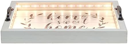 Elegant Designs HG2032-GHH Salento Farmhouse Rectangular Decorative LED Light Up Wooden Serving Tray w Metal Handles & Home Sweet Home in Black for Décor, Centerpiece, Breakfast, Bar, Gray Wash