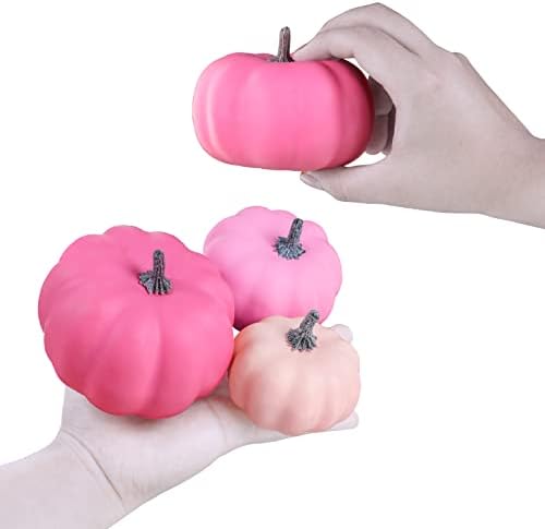 12 Pcs Assorted Small Fall Artificial Pumpkins Faux Pink Pumpkins Decorative Pumpkins Foam Pumpkins for Gifts Fall Wedding Baby Shower Halloween Thanksgiving Table Centerpiece Farmhouse Decor