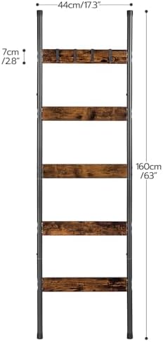 HOOBRO Blanket Ladder, 5-Tier Towel Rack with Hooks, Wall-Leaning Blanket Rack, Decorative Display Ladder Shelf, for