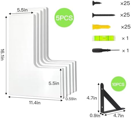 Fixwal Conner Shelves Wall Mounted for Decor, White Set of 5