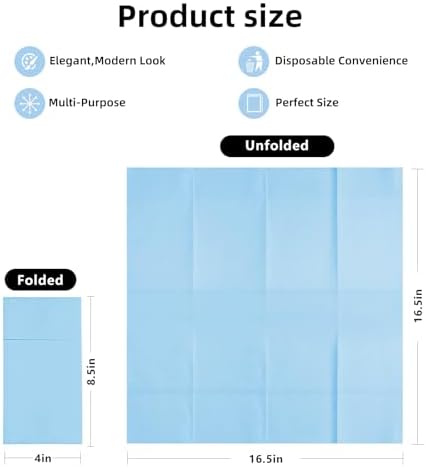 KAMMAK Light Blue Napkins Disposable with Pocket 100 Pack Cloth like Paper Dinner Napkins Folded Hand Towel for Party Decoration, Wedding Reception, Bathroon and Kitchen (16.5 x 16.5 inch)
