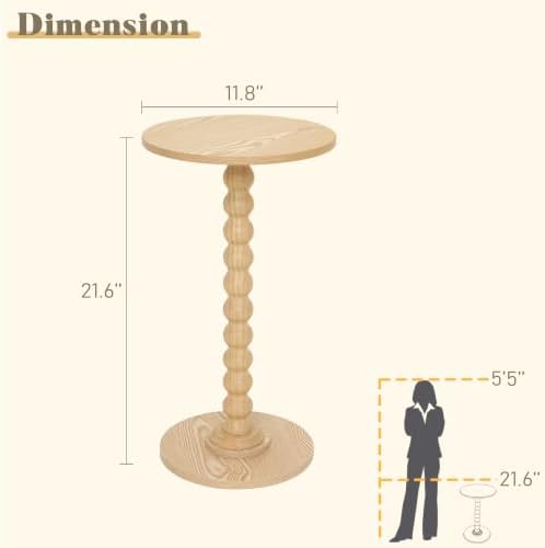Fultyle Round Side Table, Small Drink Table for Small Spaces, Modern Accent End Table with Solid Wood Leg for Living
