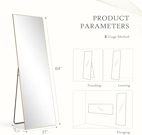 Full Length Floor Mirror, 21"x64" Body Wall Mirror with Stand