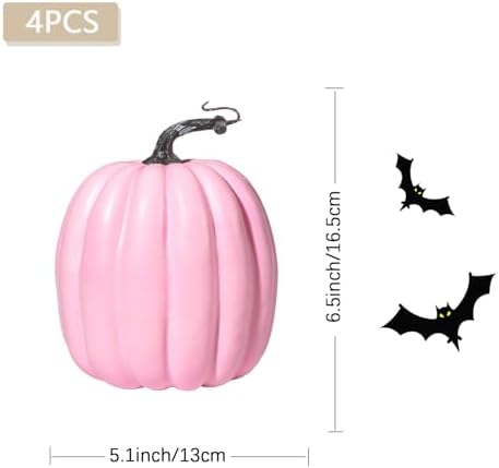 Artmag 6 Inch Large Artificial Pink Pumpkins, 4PCS Faux Foam Harvest Pumpkins for Fall Autumn Thanksgiving Seasonal Holiday Decor