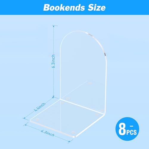 Acrylic Bookends / Bookend Holders / Clear / Set of 8