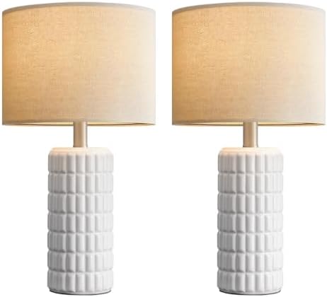 Seealle 23" Ceramic Table Lamps Set of 2, Lamps for Bedroom, Light White