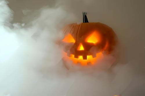 Halloween Party Mist Maker 3 Mist Maker Spray Heads,Ultrasonic Water Pond Fountain Fogger 12 LED Red Yellow and Blue Light Flashes Aluminum Atomizer Air Humidifier