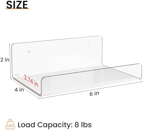 upsimples 6" Acrylic Shelves, Small Shelf for Wall Decor and Display, 6 Pcs