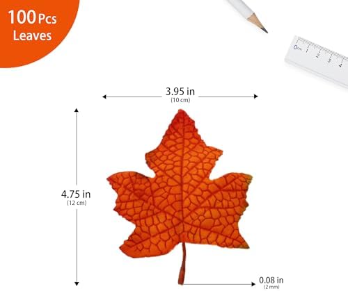 100 Pcs Artificial Maple Leaves Bulk (Small-Leaf Orange Red‌)