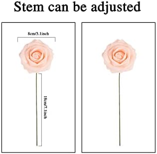 30PCS Champagne Artificial Roses with Stems, Real Touch Foam Flowers