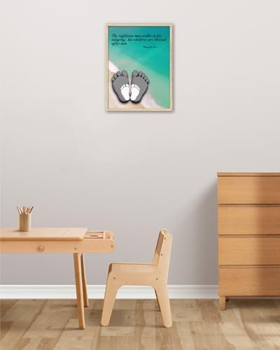 KensTro 12x16 Oak Framed Proverbs 20:7 Footprints Christian Wall Art