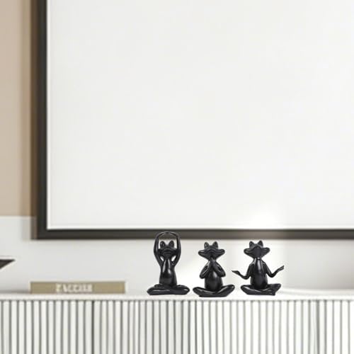 Suoedd Black Frog Yoga Figurines 3 Pcs,Modern Decor for Shelf,Desk,Office