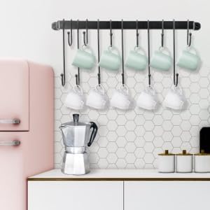 23 Inch Coffee Mug Rack: Wall Mounted Heavy-Duty Cup Holder for Cafe Bar | 12 Tea Cup Hooks Display, 5-Min Setup